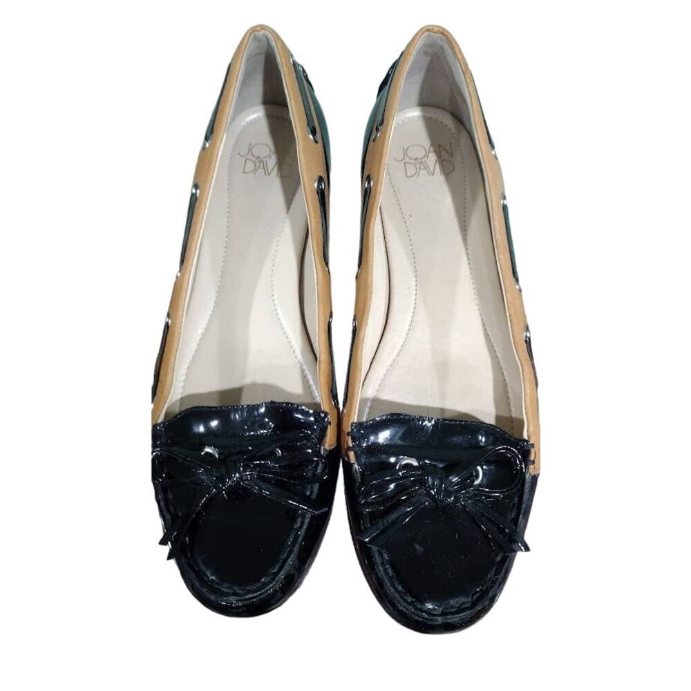 Joan and David Leather Loafers with Tie, Black and Brown, Size 6